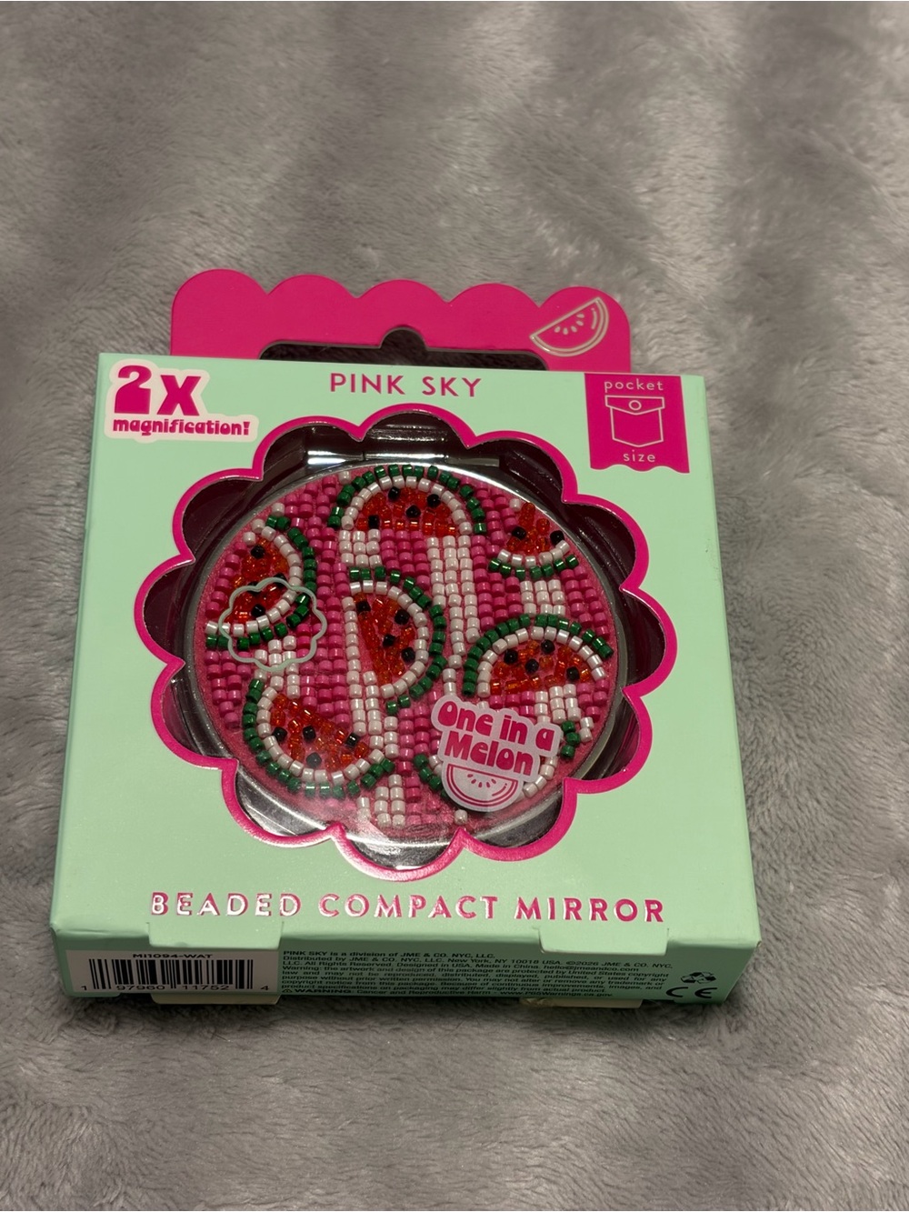 Pink Sky 'One in a Melon' Beaded Compact Mirror - Pink